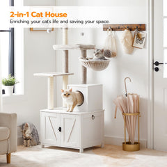 HOOBRO cat tree tower offers durable sisal posts for feline claw sharpening.