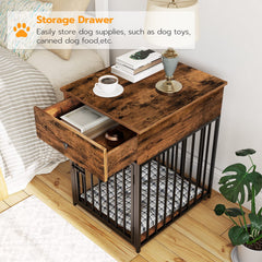 HOOBRO dog crate furniture side view shows integrated drawer for toy and treat storage.