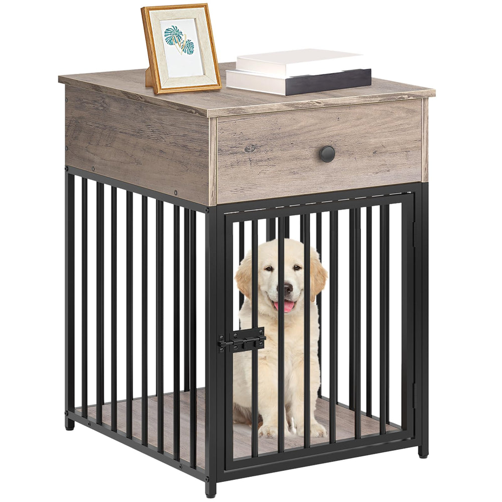 HOOBRO dog crate furniture top surface shows sturdy space for cups and decor.