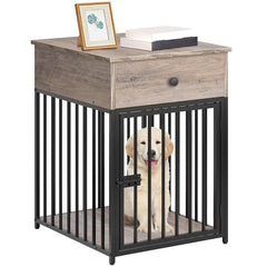 HOOBRO dog crate furniture top surface shows sturdy space for cups and decor.