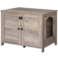 HOOBRO Litter Box Enclosure front view shows hidden litter space in stylish cabinet.
