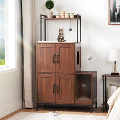 HOOBRO Litter Box Enclosure open front reveals hidden storage and easy maintenance