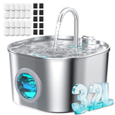 HOOISE stainless-steel cat fountain with window and 108oz capacity for easy monitoring.