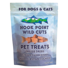 Hook Point Fisheries packaging of freeze-dried sockeye salmon treats offers freshness and easy training rewards