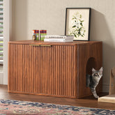 Hootata walnut litter box enclosure front view hides litter and blends with decor.