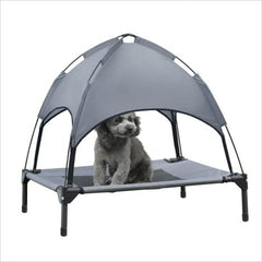 Hooyeatlin small elevated dog bed with canopy for shaded outdoor lounging