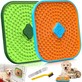 Hopet licking mat for dogs in use with peanut butter to slow feeding and promote oral hygiene.