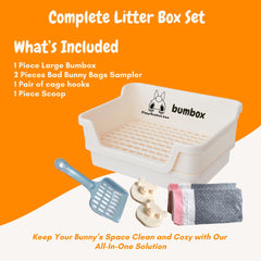 HoppScotch.bun Bumbox large rabbit litter box cream with grid supports gentle foot comfort.