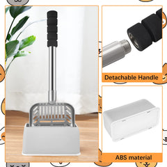 Hortsun stainless steel litter scoop close-up highlights durable, rust-resistant construction