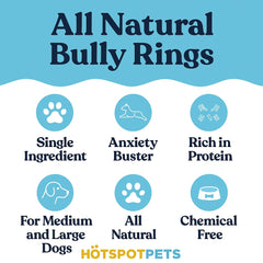 Close-up of twisted beef texture in Hotspot Pets bully stick rings for long-lasting chews.