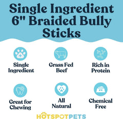 Hotspot Pets bully sticks closeup natural beef; long-lasting chew for dogs