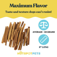 Hotspot Pets Bully Sticks closeup texture highlights natural single-ingredient chew.