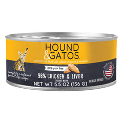 Hound and Gatos chicken wet cat food pack of 24 cans, grain-free formula for balanced meals.