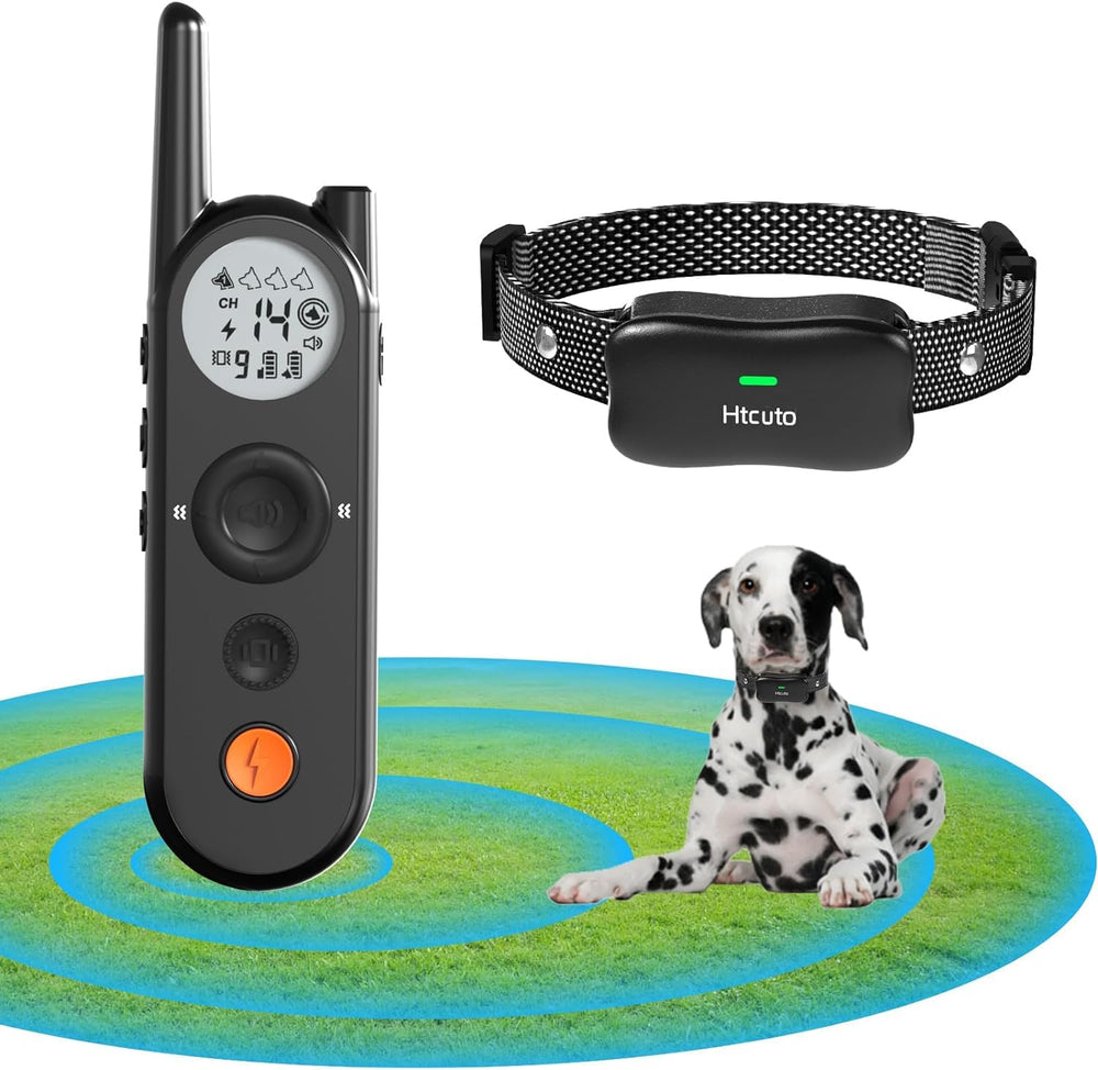 HTCUTO X3 boundary setup demonstrates wireless fence creating a safe roaming area for dogs.