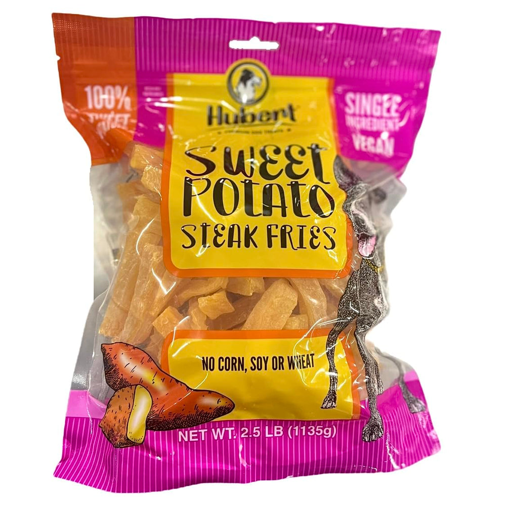 Hubert Premium Dog Treats sweet potato fries pack front highlights value option.