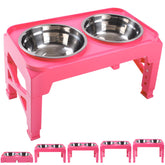 Hubulk elevated dog bowls with no spill edge for a cleaner feeding area.