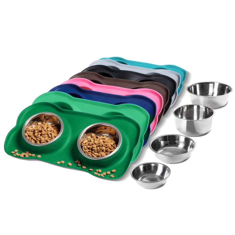 Hubulk two stainless steel dog bowls for a tidy dinner setup.