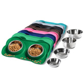 Hubulk two stainless steel dog bowls for a tidy dinner setup.