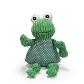HuggleHounds Fergie Frog Knottie plush close-up, squeaky entertainment for interactive play
