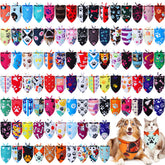 Huhumy 100-pack paw bandanas in vibrant paw patterns for stylish medium dogs.