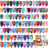 Huhumy 50pcs tie-dye dog bandanas pack in vibrant colors for stylish daily wear