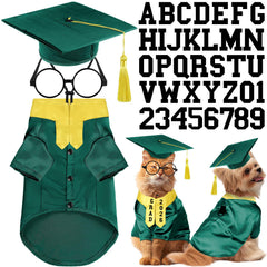 Huhumy green-yellow graduation gown for pets, ideal for cute photos