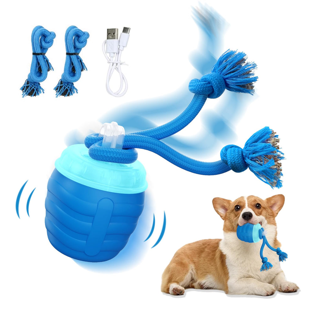 Huimpet interactive rolling ball toy in blue for small dogs' indoor play.