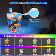 HUNKING portable mini fish tank with shark-shaped lid enhances immersive aquarium ambiance
