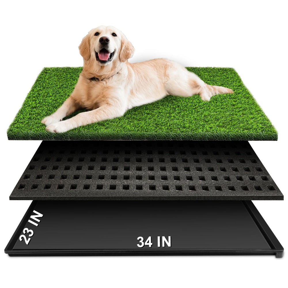HURENTEK dog grass pad with tray, 34x23, ideal for indoor potty training and quick cleanup