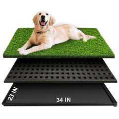 HURENTEK dog grass pad with tray, 34x23, ideal for indoor potty training and quick cleanup