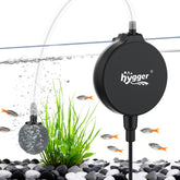 Hygger 1.5W mini air pump, front view, delivers quiet aeration for small tanks.