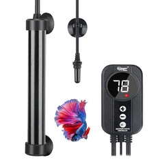 Hygger 100W titanium aquarium heater with external probe maintains stable water temperature.