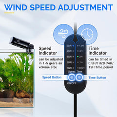 Hygger aquarium chiller fan side view highlights adjustable airflow for setups.