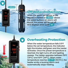 Hygger heater with suction cups installation for secure placement