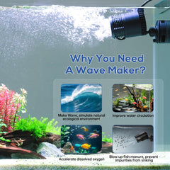 Hygger wave maker mounted on glass via magnetic base for easy placement.