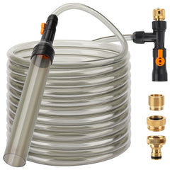hygger bucket-free water change kit with metal faucet adapters for easy siphoning.