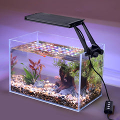 Hygger Clip-On Light on a tank showcasing sunrise glow for gentle morning viewing