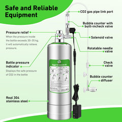 Hygger CO2 2L bottle features a bubble counter to track gas release.