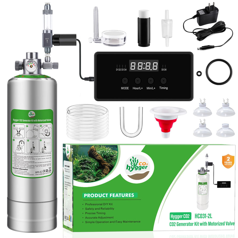 Hygger CO2 2L bottle close-up shows durable SUS304 steel for reliable aquarium CO2 supply.