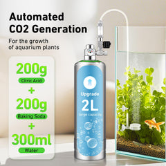 Hygger CO2 2L bottle with needle valve enabling fine adjustment of CO2 delivery.