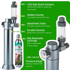 Hygger CO2 45g cartridge in use delivering steady CO2 flow.