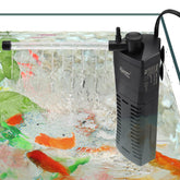 Hygger corner filter 80gph front view demonstrates compact, space-saving design.