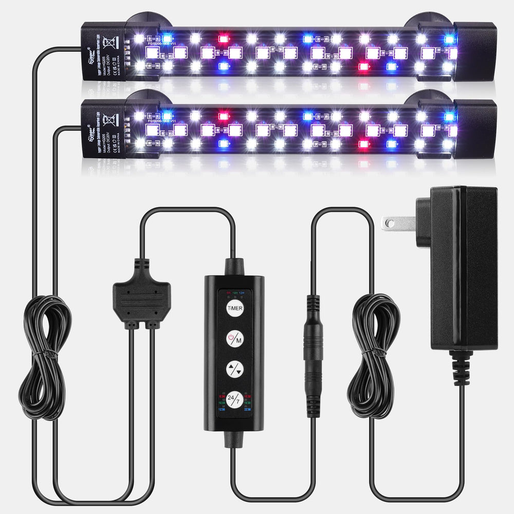 Hygger dual-channel controller submersible LED light, front view showing sunrise-sunset control.