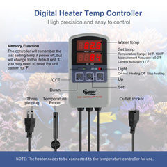 hygger Marine 500W heater close up showing LED display and controls
