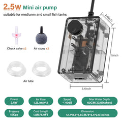 hygger See-Through Air Pump outlet closeup emphasizes dual-outlet flow control