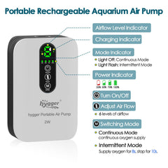 Hygger USB-rechargeable aquarium air pump delivers convenient power on the go.