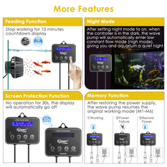 Hygger wavemaker displays 6 wave modes and 20 levels for versatile currents.