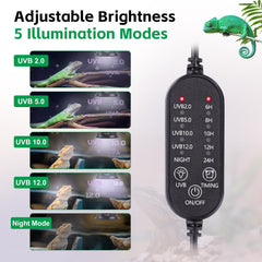 Hygger zoo UVB light with curved reflector for enhanced UVB exposure.