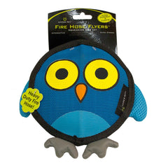Hyper Pet Firehose Flyers Owl grey front view with durable squeaker for interactive play