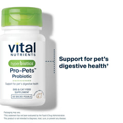 Hyperbiotics Vital Nutrients Pro Pets 3 Billion CFU with five strains for gut support.